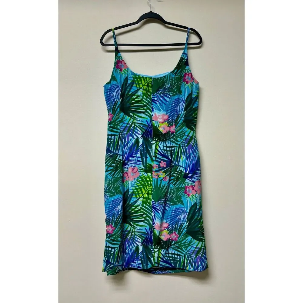 VINTAGE - MAGGY LONDON Two-Piece 100% Silk Tropical Print Midi Dress, Sz 14